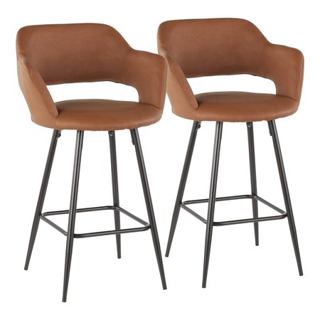 LUMISOURCE Margarite Counter Stool in Black Metal and Brown Faux Leather, PK 2 B25-MARG BK+BN2
